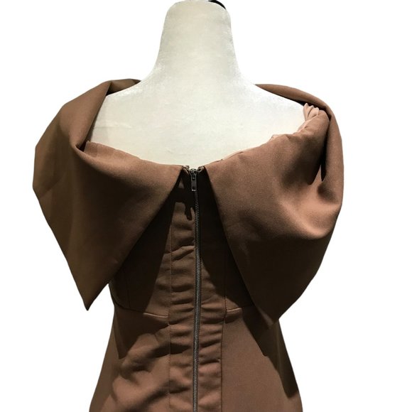 Rubber Ducky production Off-the-Shoulder neckline wrap Gown long dress Sz S Tan - Picture 6 of 10